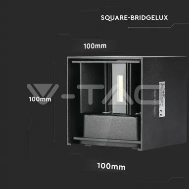 LED zidna svetiljka 6W 3000K IP65 crna kocka V-TAC